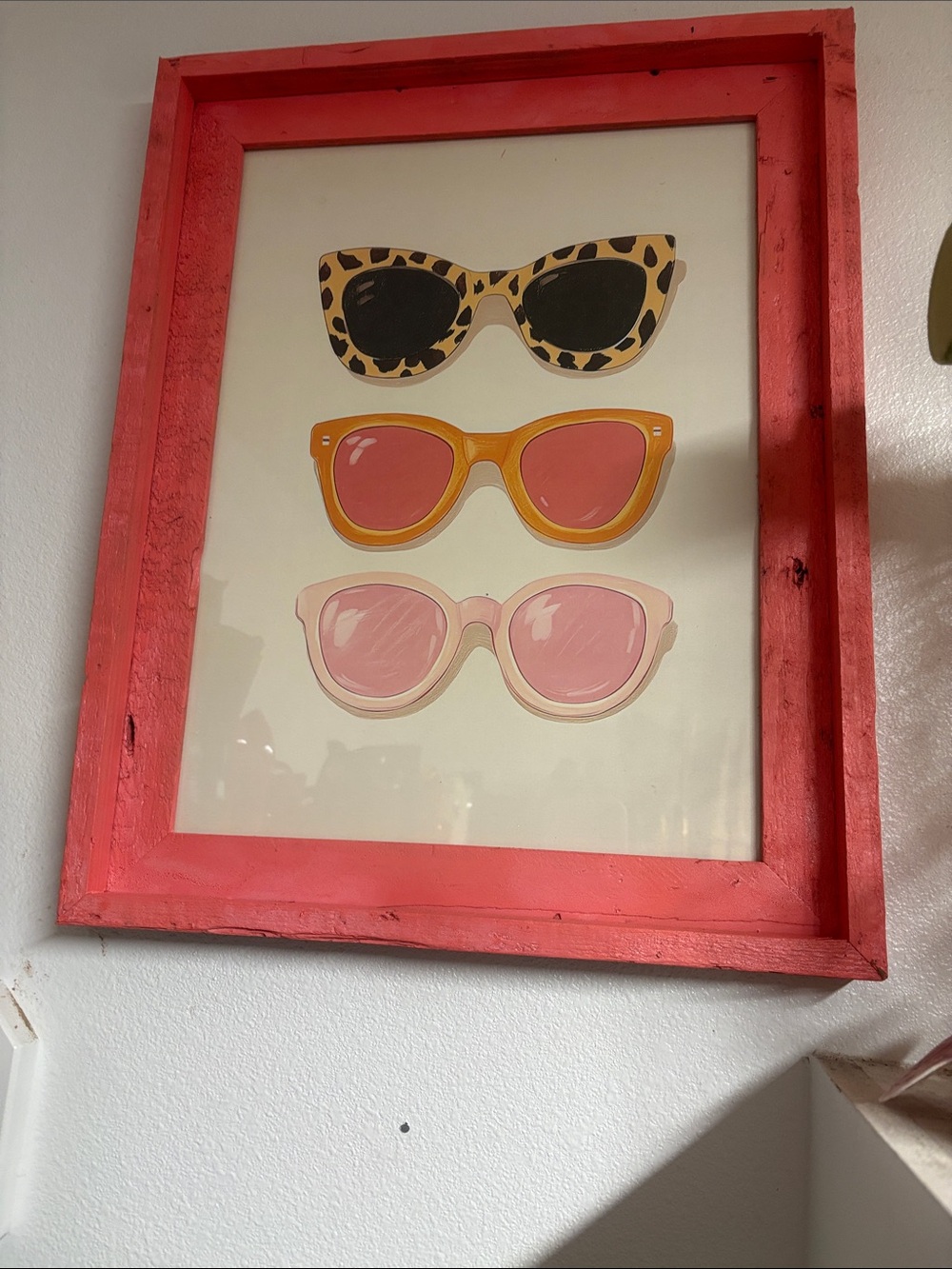 Coral Framed Sunglasses Art Print - Pink & Yellow Wall Art
